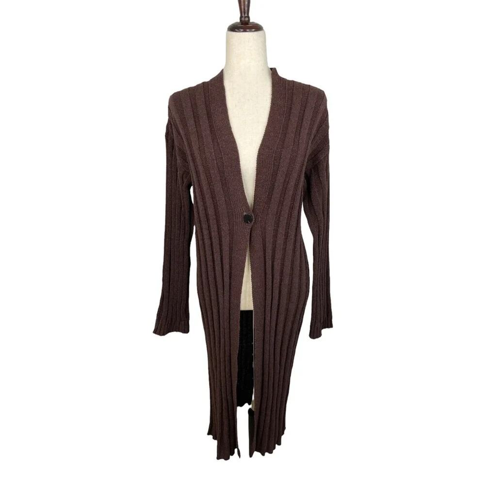 Theory Womens Brown Wide Rib Kimono Cardigan Size Petite